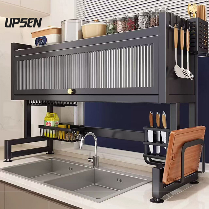 UPSEN ชั้นวางจานสแตนเลส 2ชั้น 105cm ชั้นวางของในห้องครัวกว้าง ชั้นวางของสแตนเลส พร้อมฝาครอบกันฝุ่นกระจก Dish Rack ราคา 582 บาท*ส่งฟรี