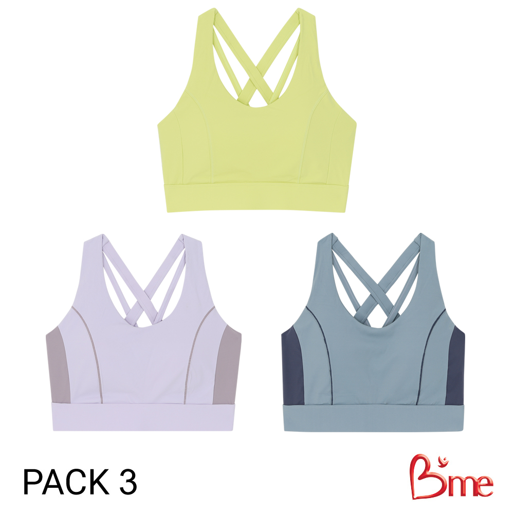 B'me (Sport Bra) เสื้อชั้นในไร้โครงรูปแบบสวมหัว รุ่น MER005 (แพ็ก3ตัวคละสี) สีเหลืองเลมอน สีเทา สีม่วง ราคา 1,290 บาท*ส่งฟรี