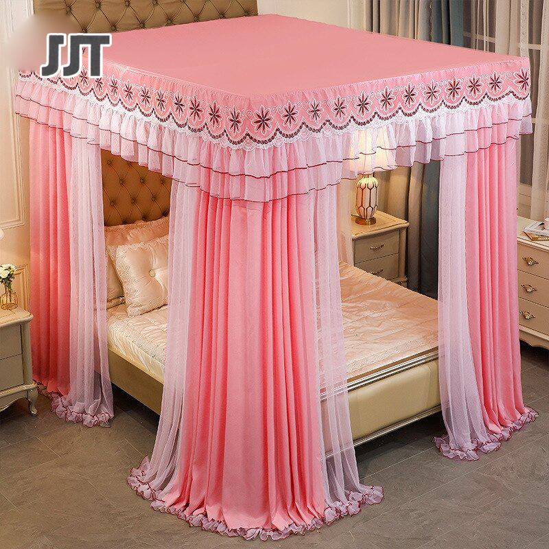 Mosquito net 5 feet Big mosquito net 6 feet (including stand) Bed curtain mosquito net double pole double pull princess curtain bed curtain embroidered lace stainless steel bracket ราคา 1,852 บาท*ส่งฟรี