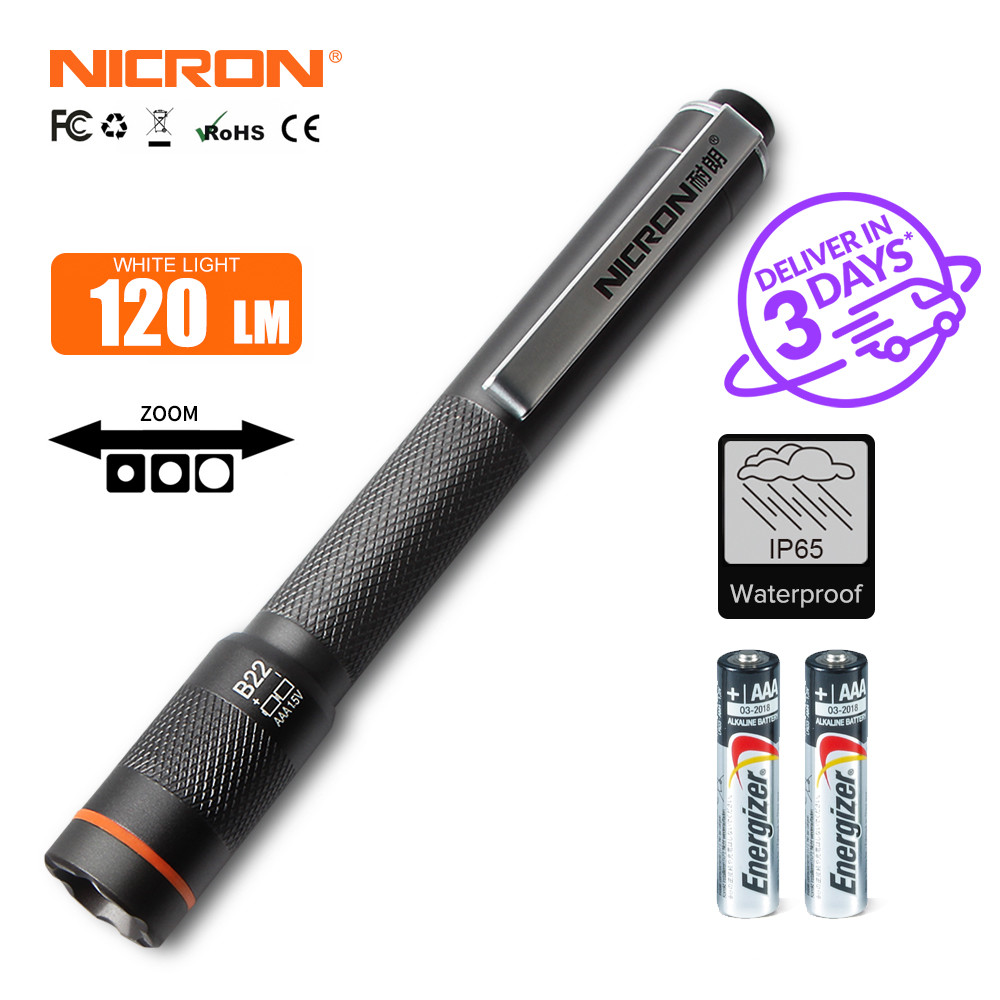 NICRON LED flashlight B22 700tvl1 W htc2 xAAA สีไฟ pen projector 120LM skd-61 m beam distance waterproof IP65 mini flashlight home lamp B22 for to maintenance etc B22W Valentine's gift Christmas gift ราคา 299 บาท*ส่งฟรี