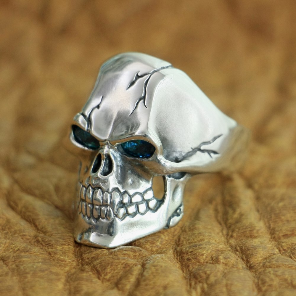 LINSION 925 Sterling Silver CZ Eyes Skull Ring Mens Biker Rock Punk Ring  TA131 US Size 7~15