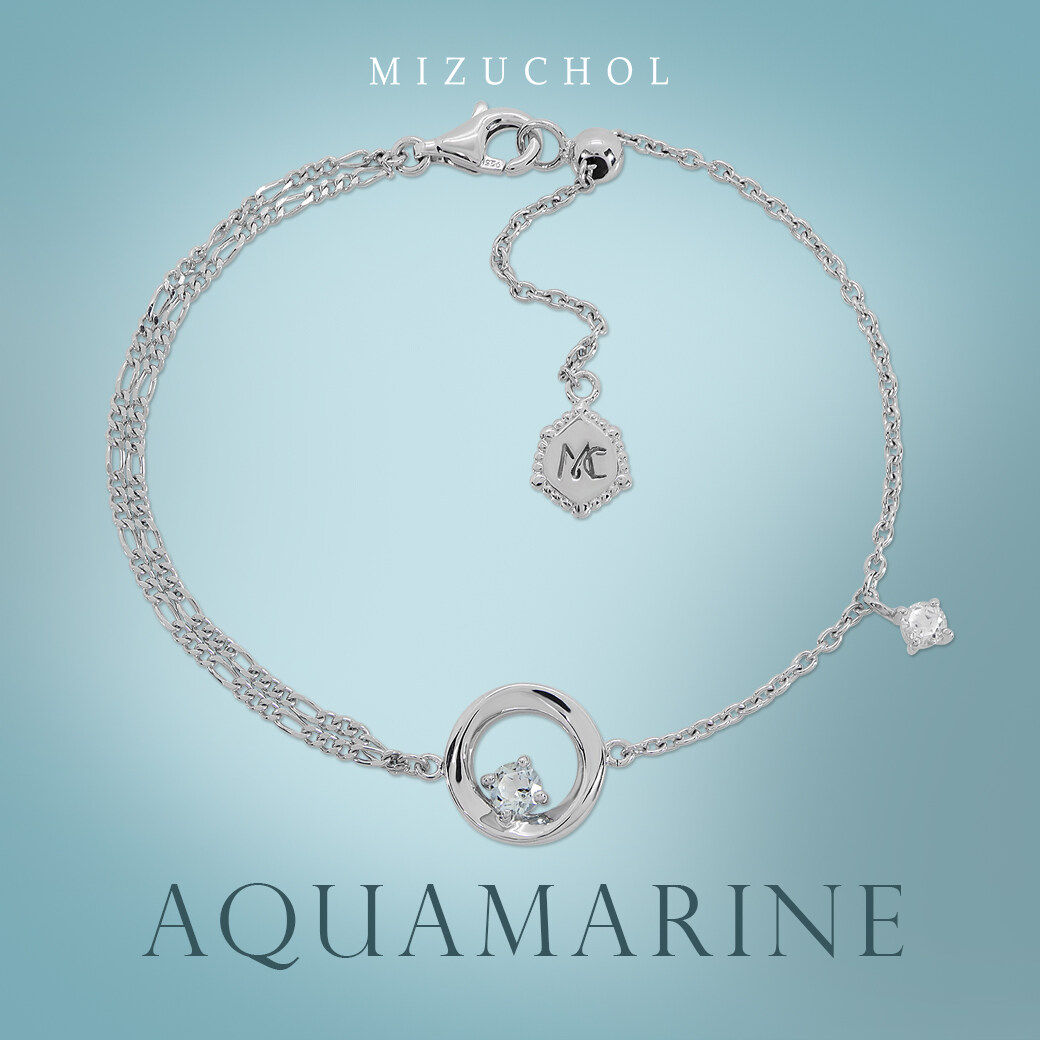 Mizuchol-กำไลเงินแท้ชุบทองคำขาว Blue Ocean Bracelet - พลอย Aquamarine ราคา 2,590 บาท*ส่งฟรี