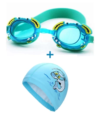 ชุดแว่นตาว่ายน้ำ หมวกว่ายน้ำ ฟรี คลิปจมูก ปลั๊กอุดหู สำหรับเด็ก Swim Cap and Swim Goggles Set for Kids (2)