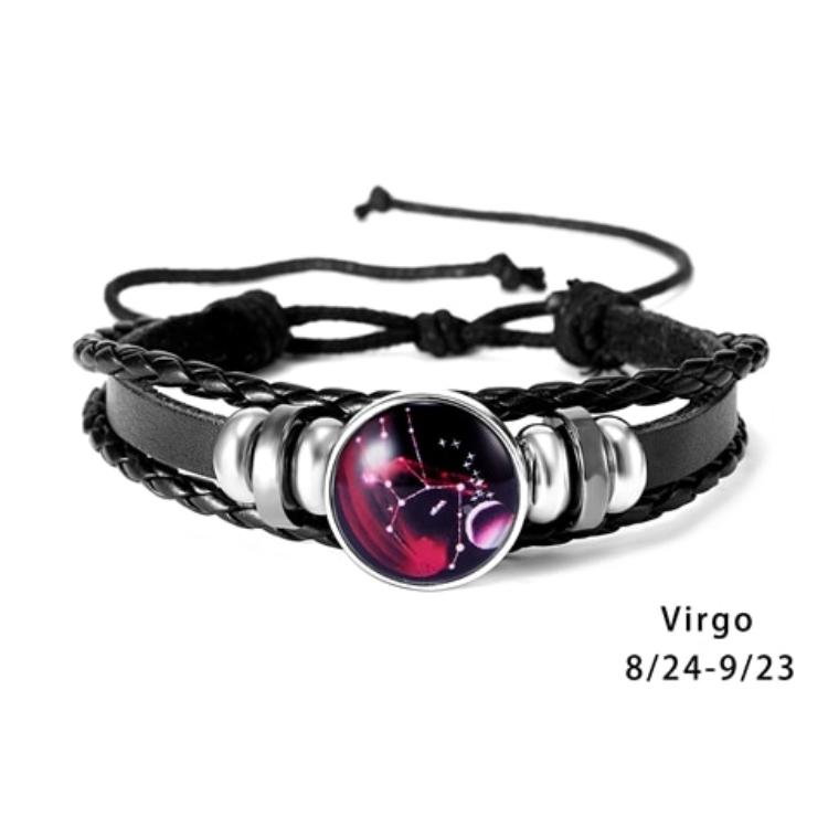 สร้อยข้อมือ กำไลข้อมือ หนัง 12 ราศี 12 Constellation Handmade Leather Bracelets for Women Weave Multi Layer Punk 12 Zodiac Couple Charms Bracelet Jewelry