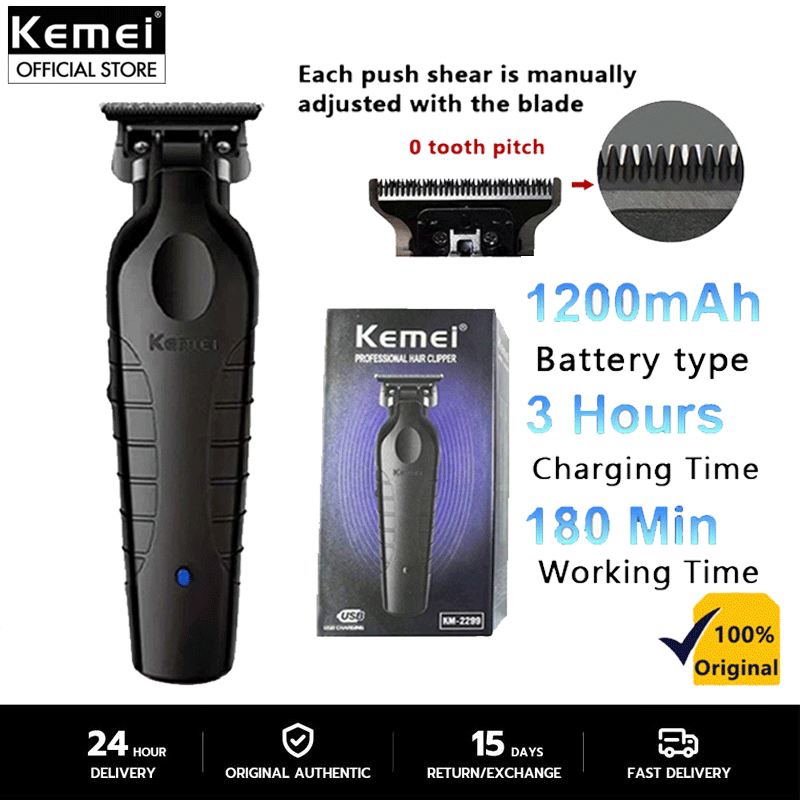Kemei KM-2299 Professional Hair Trimmer Detailer Barber Electric Clipper Cordless Finish Cutting Machine Zero Gapped Thin Blades ราคา 254 บาท*ส่งฟรี