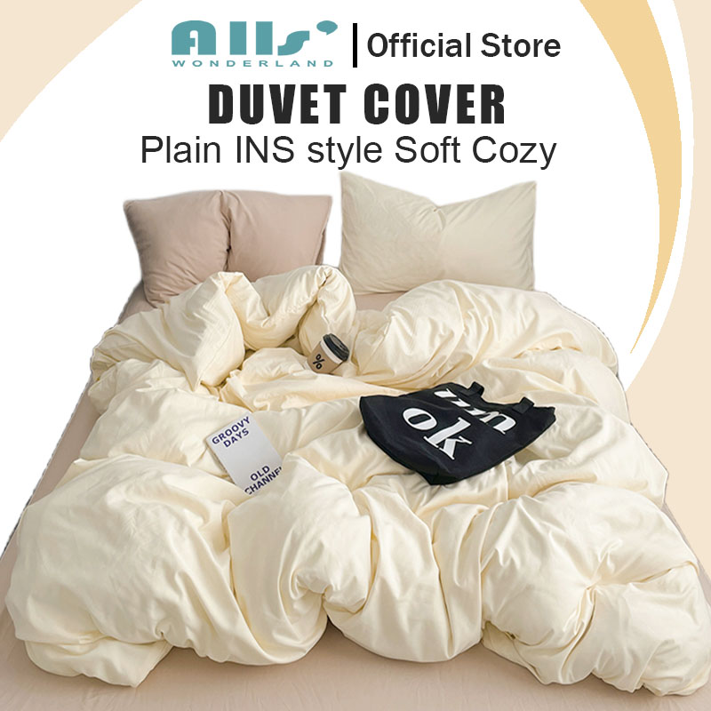 Alls' Wonderland Solid Color Duvet Cover Washed Cotton Soft Quilt Cover With Zip ราคา 333 บาท*ส่งฟรี