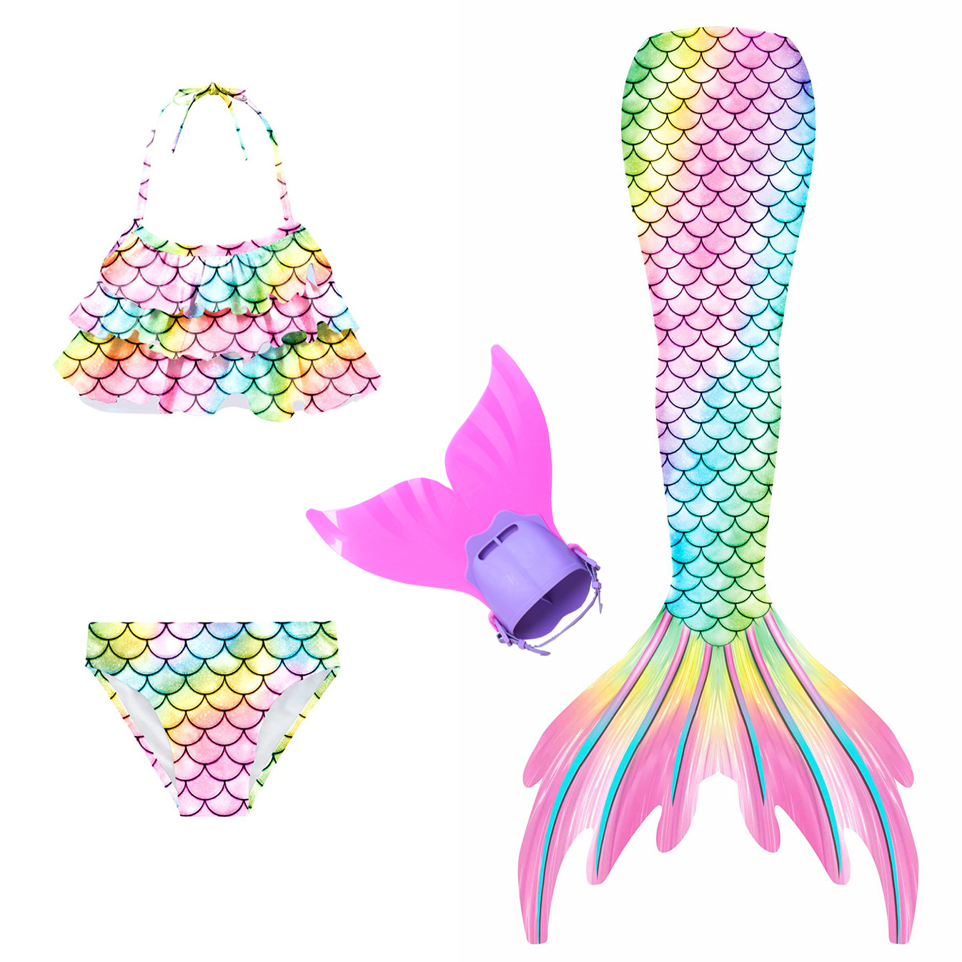4PCS Girls Kids Sparkle Mermaid Swimsuit With Monofin For Children Height 100-155CM can be used as Birthday Party Dress Or Christmas gifts Costumes Flipper clothing Cheap ราคา  960 บาท*ส่งฟรี