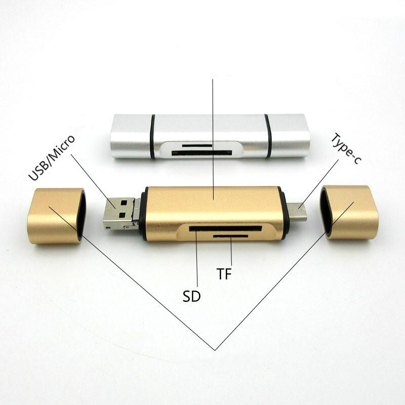 Earldom 3 ใน 1 Scalable OTG Type C Micro USB Adapter TF ตัวอ่านการ์ด SD รองรับ Memory 128GB สุ่มสี