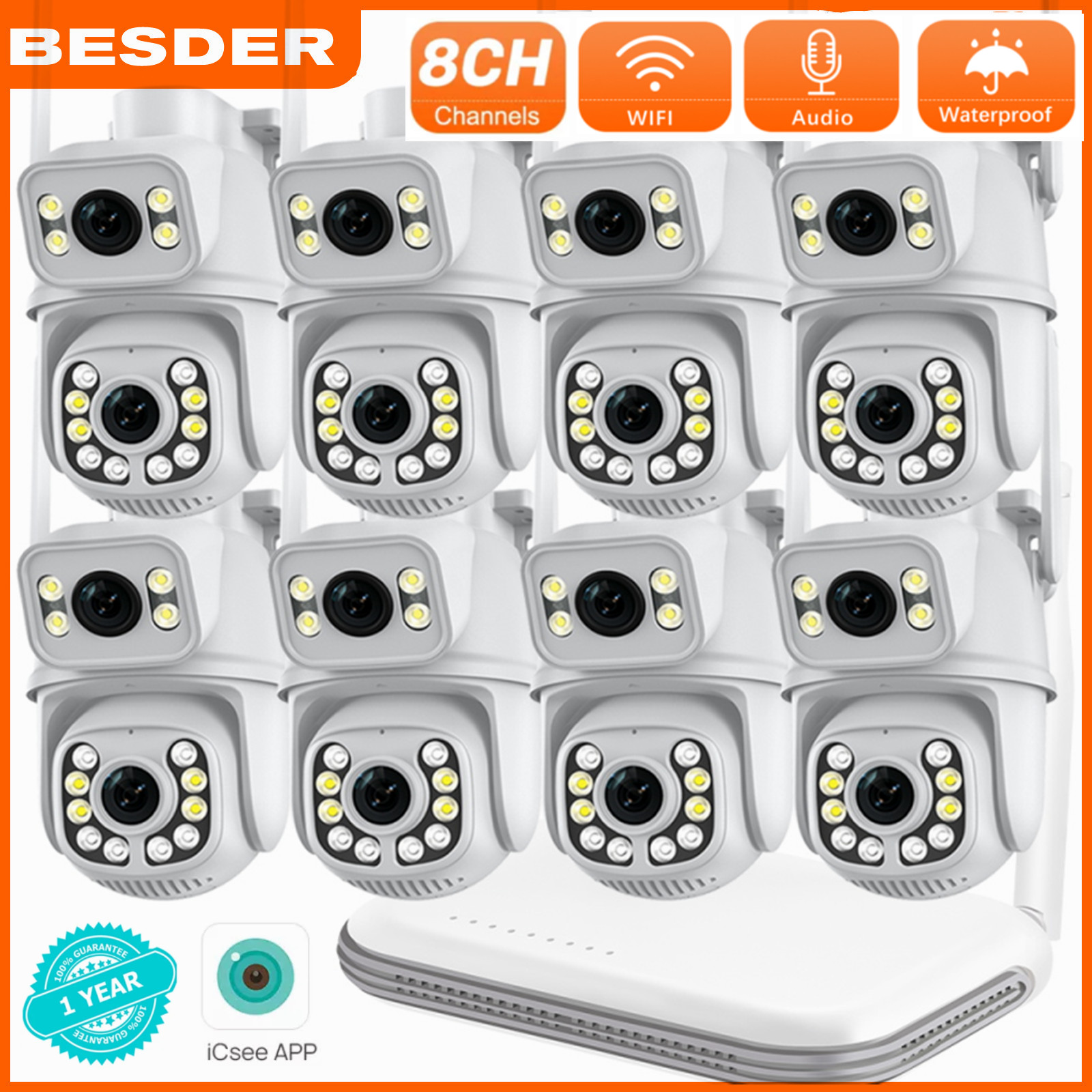BESDER 8MP 8CH Mini NVR กล้องวงจรปิด WiFi กล้อง IP เลนส์คู่หน้าจอคู่กลางแจ้งการติดตามอัตโนมัติ Ai การตรวจจับร่างกายมนุษย์ชุดกล้องวงจรปิดสีเต็มรูปแบบ ราคา 3,076 บาท*ส่งฟรี