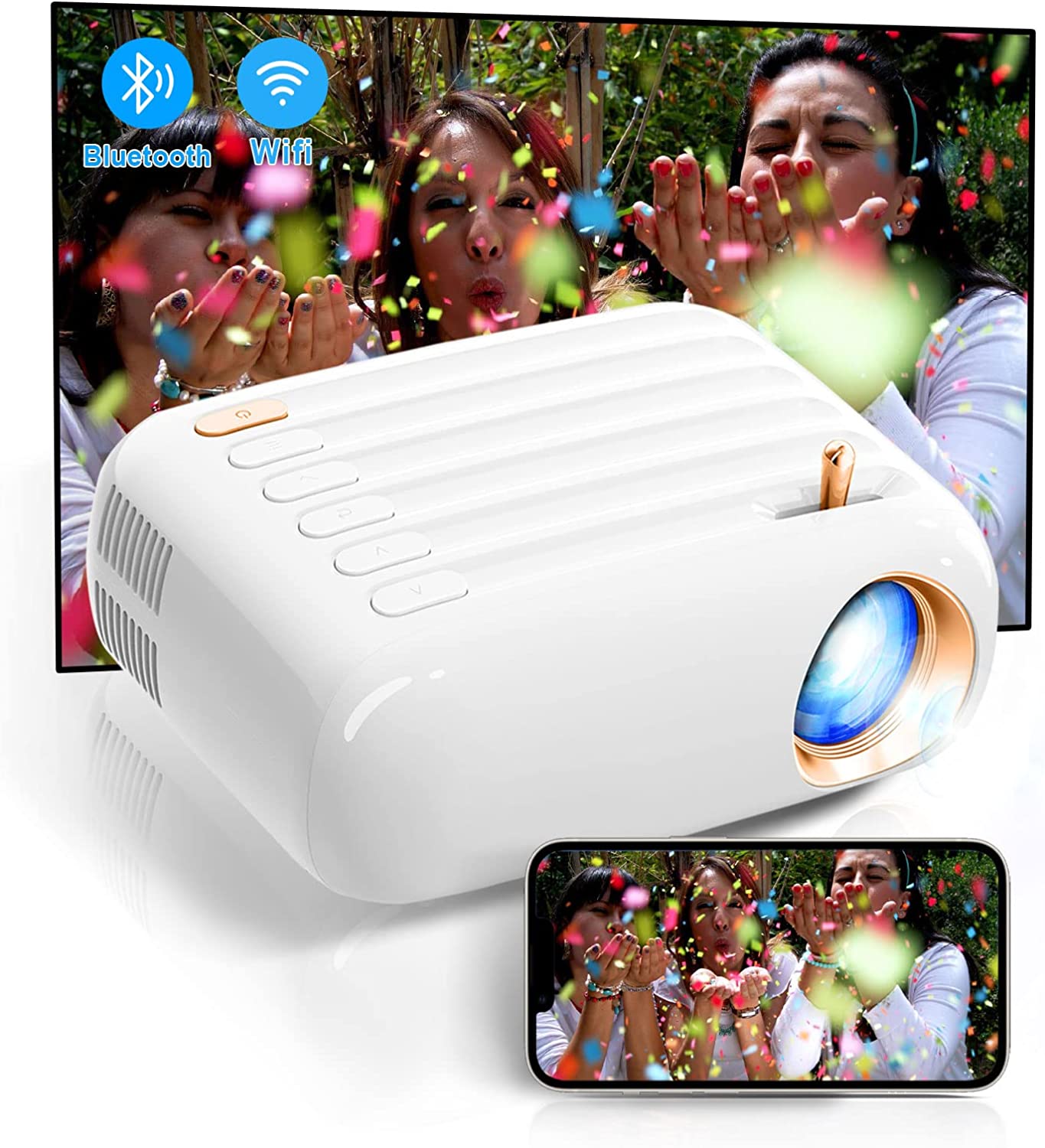 Mini HD Projector Portable Phone Movie Projector for Outdoor Movie Night,Support Bluetooth/WiFi,Theater Projector Compatible with USB、HDMI、AV、Audio、Laptop、PS4、TV-Stick ราคา 3,699 บาท*ส่งฟรี
