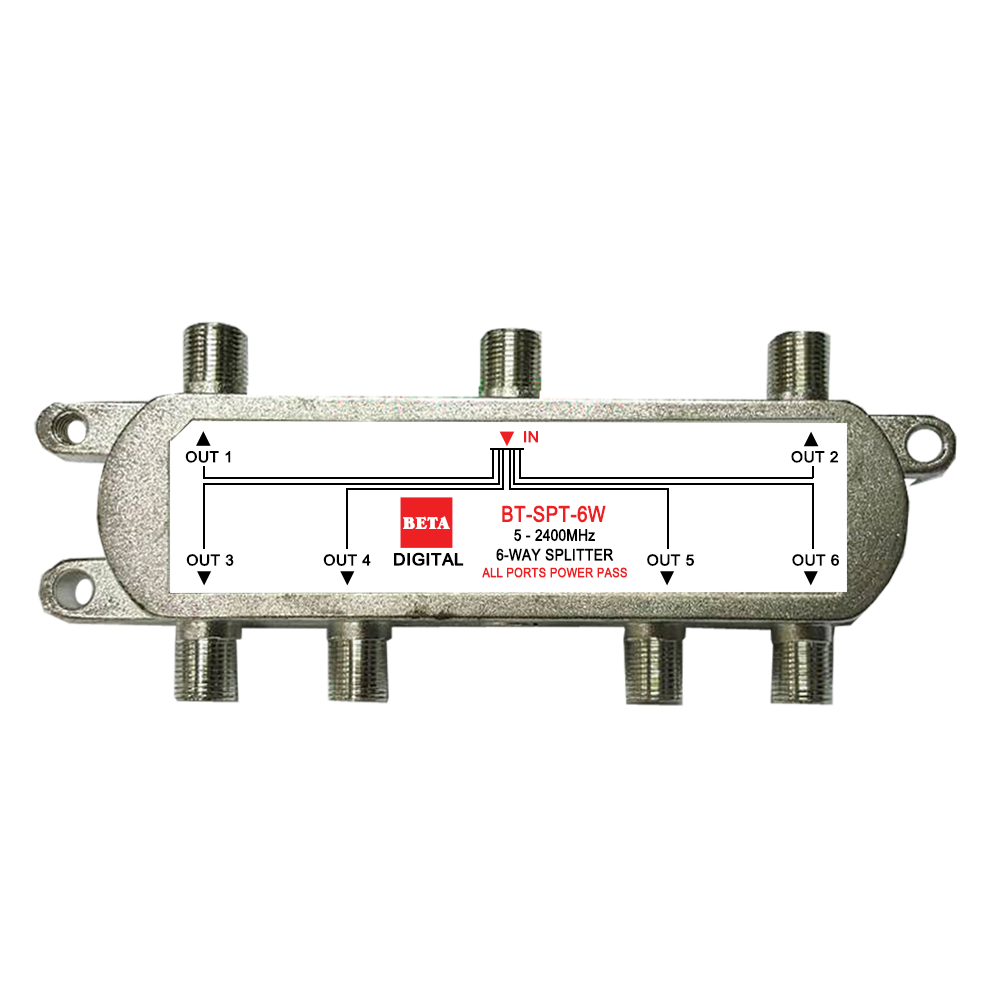 BETA Splitter 6 ways All Port Power Pass รองรับความถี่ 5-2400Mhz (สีเงิน) ราคา 330 บาท*ส่งฟรี