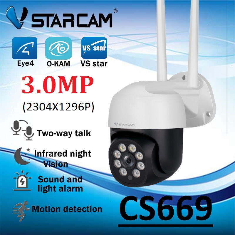 Vstarcam Cs669 New 3.0Mp Wireless Cctv Camera, Outdoor Camera, Color Image, Has Ai+, Red and Blue Warning Signals. ราคา 699 บาท*ส่งฟรี