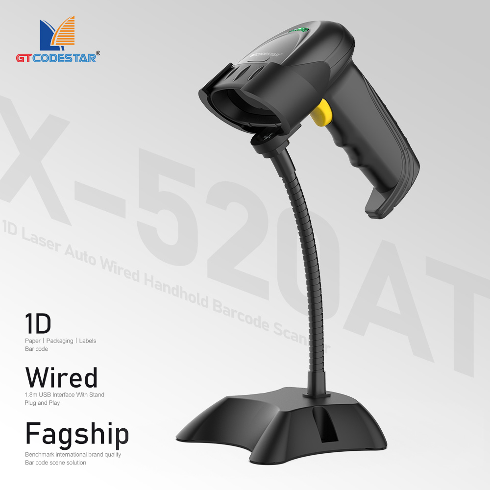 GTCODESTAR X-520AT Handheld Bar Code Scanner Wired USB Barcode Reader with Stand 1D Barcode Scanner for Warehouse Laser Barcode Scaning ราคา 697 บาท*ส่งฟรี