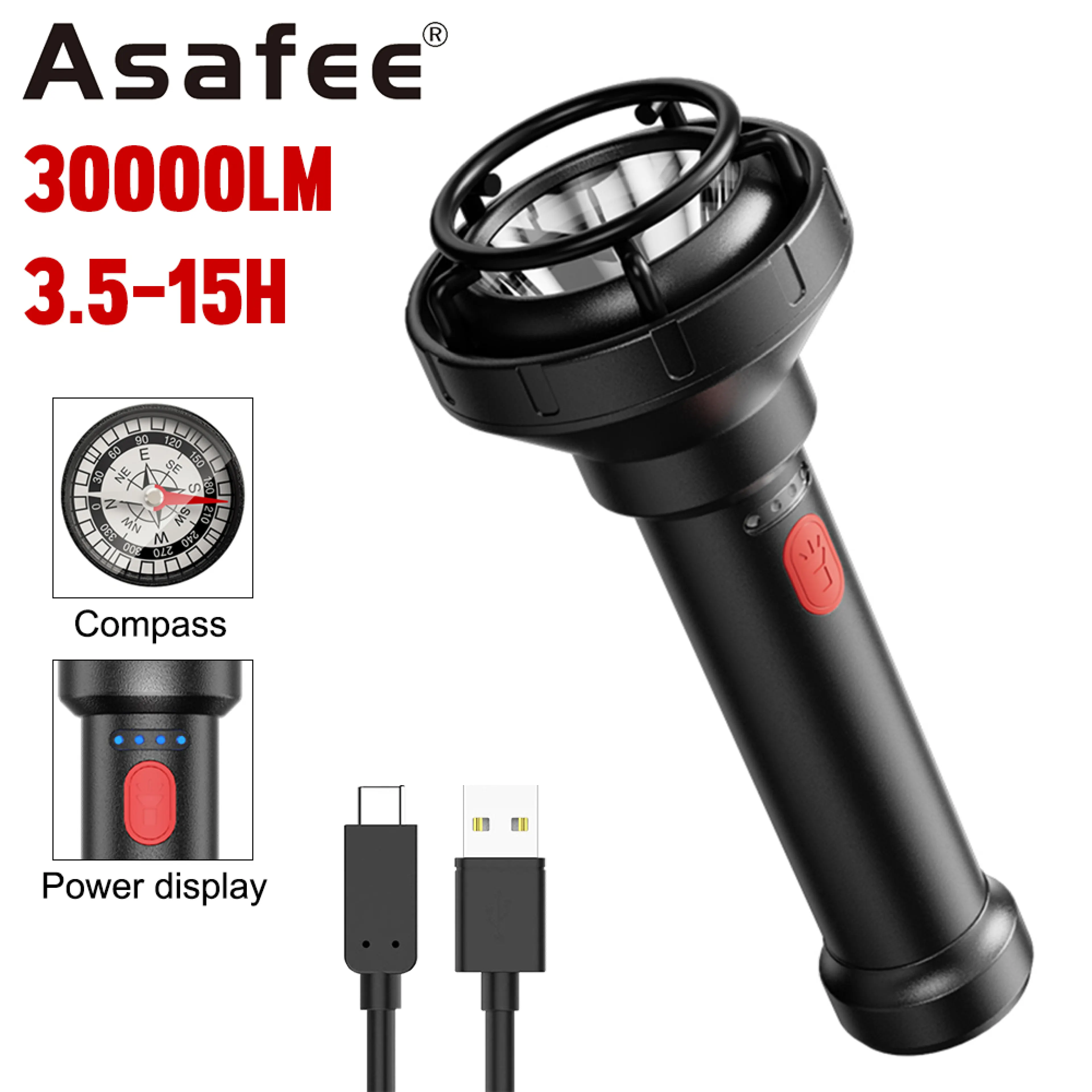 Asafee S08 retro flashlight super bright 3W LED outdoor safety light with built-in battery Type-C rechargeable multi gear switch IPX4 waterproof camping decoration