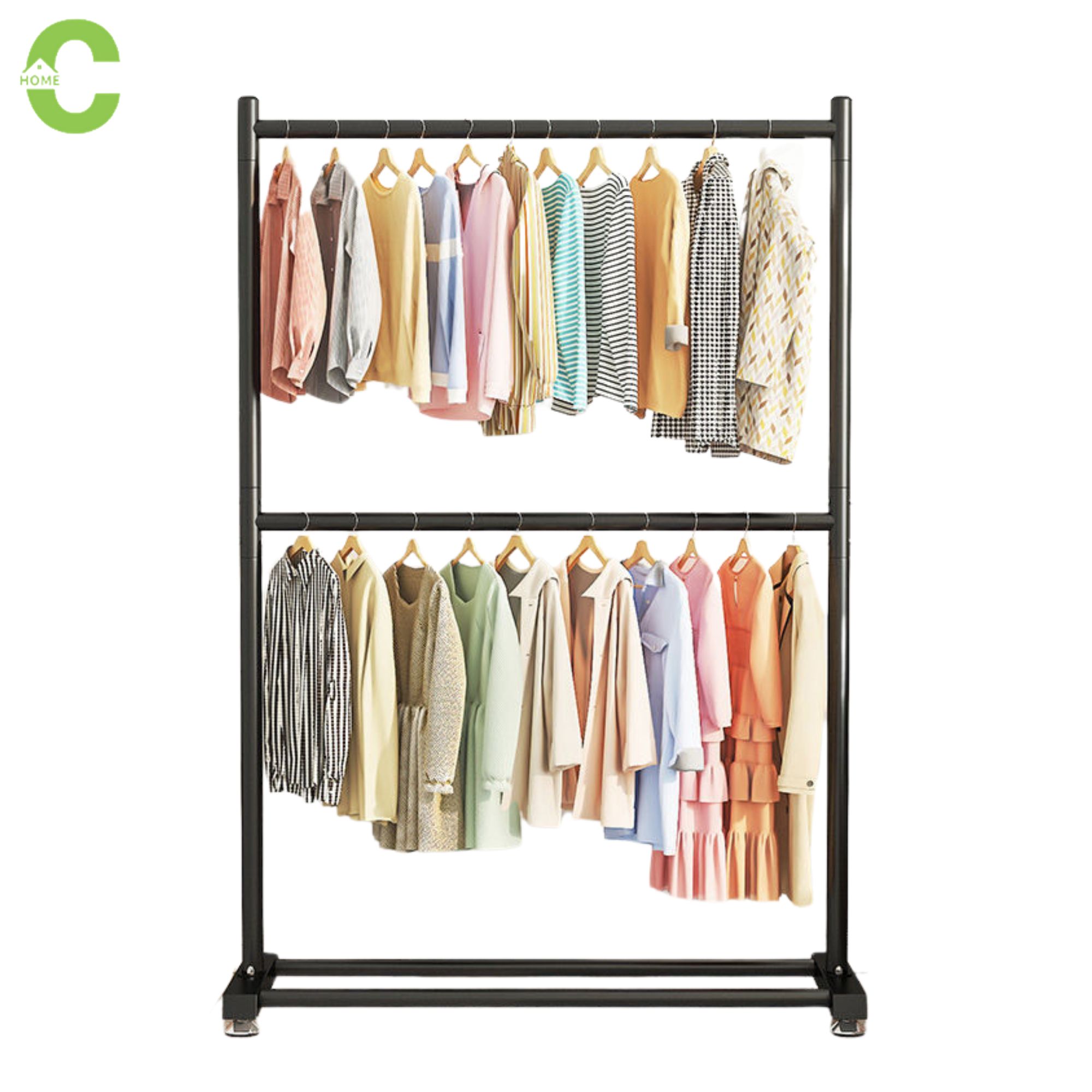 HOMEC ราวเเขวนผ้าเหล็ก ราวแขวนเสื้อผ้า ราวแขวนผ้า ราวแขวนผ้าโครงเหล็ก ราวตากผ้า2ชั้น แข็งแรง รับน้ำหนักได้เยอะ ราคา 289 บาท*ส่งฟรี