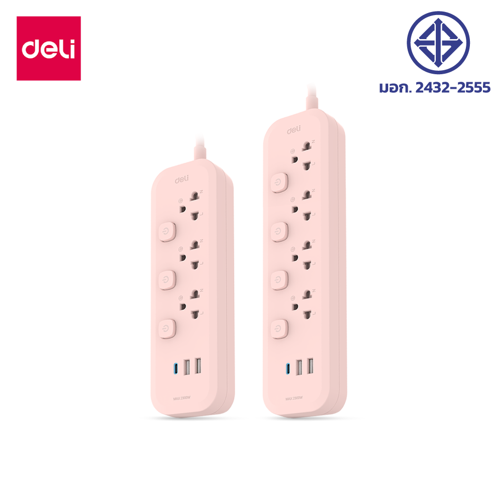 Deli Power Socket, Power Strip with USB and Typec Ports, Maximum Power 2300W, Tis Standard, 3 Year Warranty, Power Socket ราคา 351 บาท*ส่งฟรี
