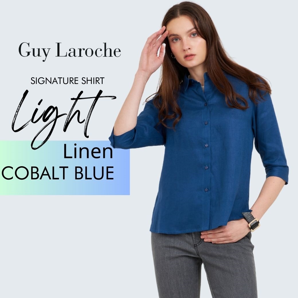 GuyLaroche - LightLinenSignatureshirt เสื้อเชิ้ตผู้หญิง แขนสามส่วน สีน้ำเงิน G9U1DB ราคา 2,100 บาท*ส่งฟรี