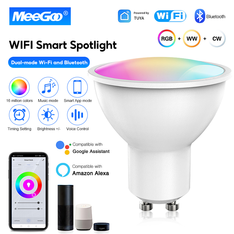 Meegoo Tuya Controlled 5W Wifi Smart Bulb Gu10 Led Bulb Rgb Light Bulb Works with Smart Life Google Home Assistant Control ราคา 135 บาท*ส่งฟรี