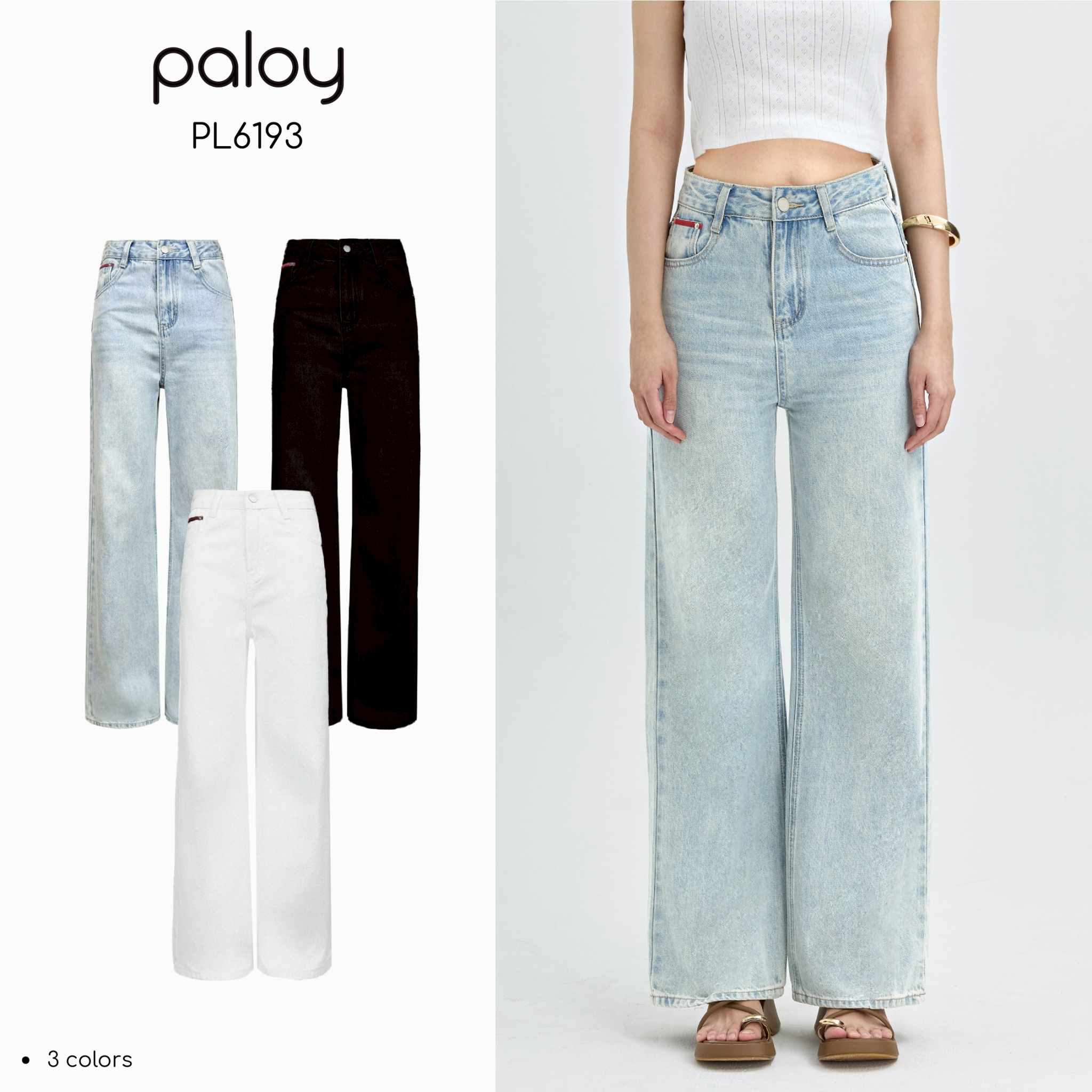 Paloy - Pl6193 Mid-Rise Jeans Red Thread Decorated Bag ราคา 790 บาท*ส่งฟรี