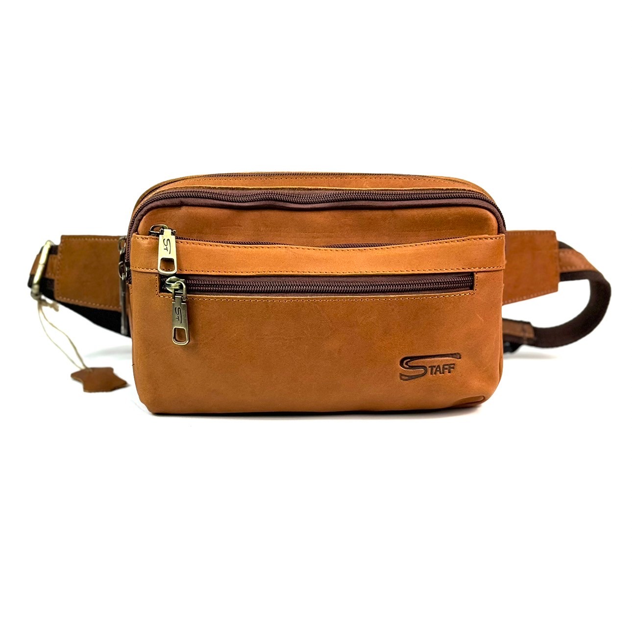 Chinatown Leather กระเป๋าผู้ชาย คาดเอว สะพายอก หนังวัวแท้ ฝาซิปยื่นหน้า สีน้ำตาล - แทน Staff ราคา 1,259 บาท*ส่งฟรี