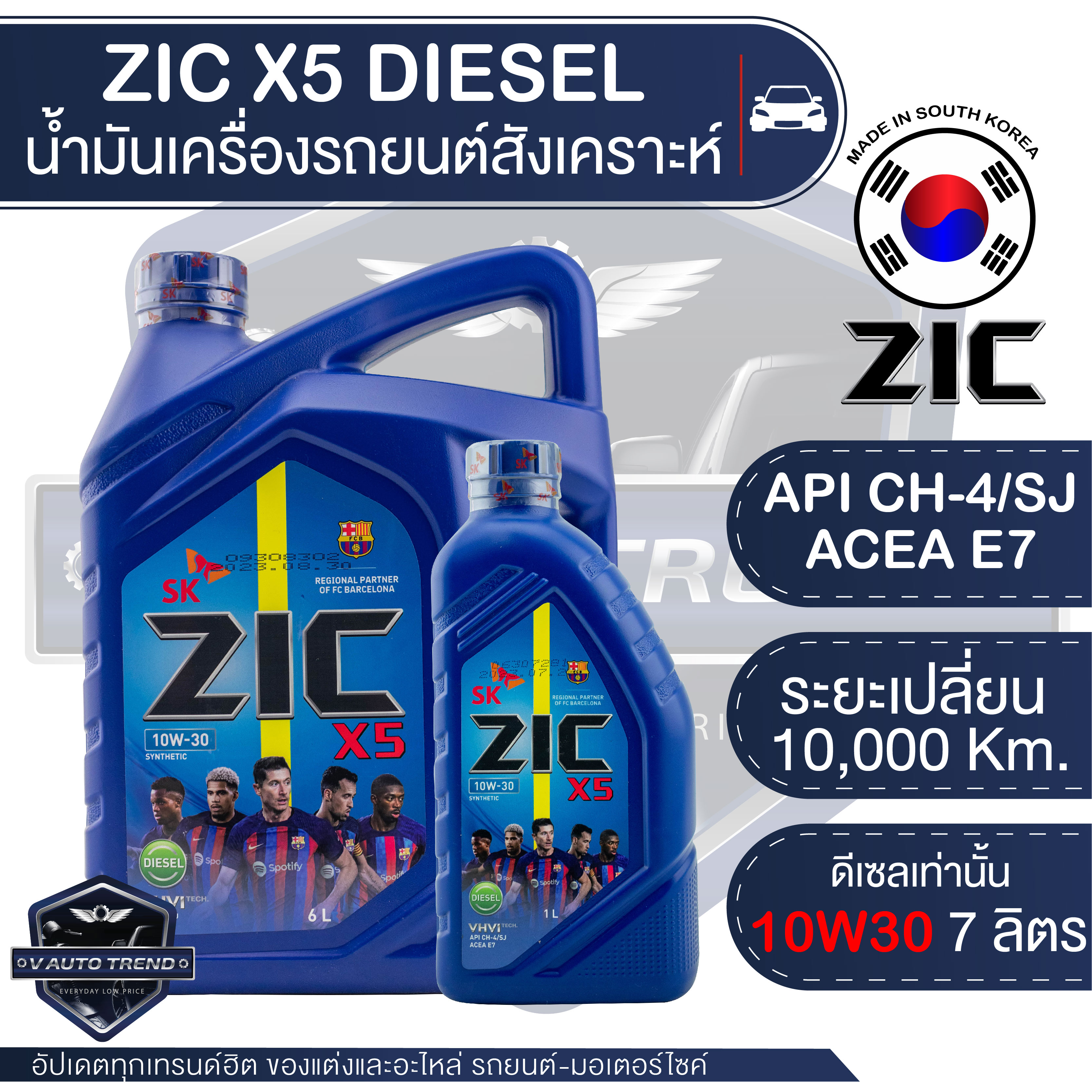 ZIC X5 10W30 ขนาด 7 ลิตร สำหรับเครื่องยนต์ดีเซล API CH-4 / SJ ระยะเปลี่ยน 10,000 กิโลเมตร กึ่งสังเคราะห์ น้ำมันเครื่องอันดับหนึ่งของเกาหลีใต้ ราคา 1,528 บาท*ส่งฟรี