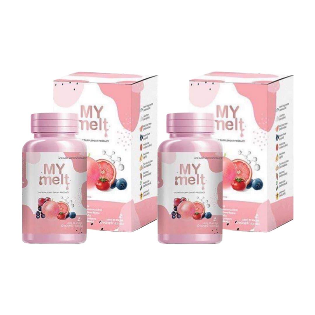 Mymelt มายเมลท์ รวบรวมทั้งกลูต้า คอลลาเจน และวิตามิน ไว้ในกระปุกเดียว บรรจุ 30 แคปซูล (2 กล่อง)