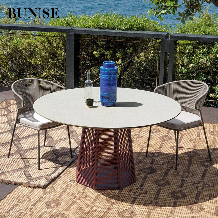 Bunise Coastal Outdoor tables and chairs, garden rattan chairs, outdoor terrace antiseptic teak round table combination, rattan waterproof sun-proof leisure tables and chairs ราคา 11,778 บาท*ส่งฟรี