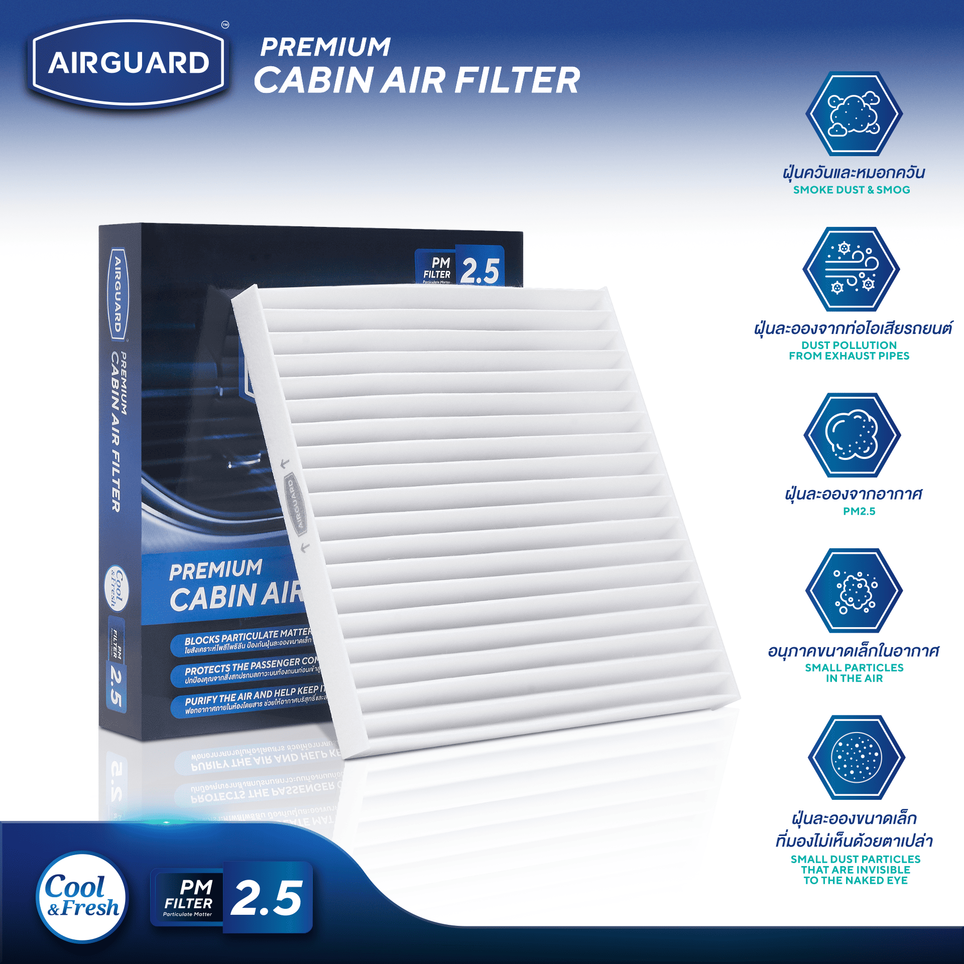 อุปกรณ์ประดับยนต์และชิ้นส่วนยานยนต์ TOYOTA CAMRY ACV30 2002-2006 กรองแอร์รถยนต์ Airguard [PM2.5]