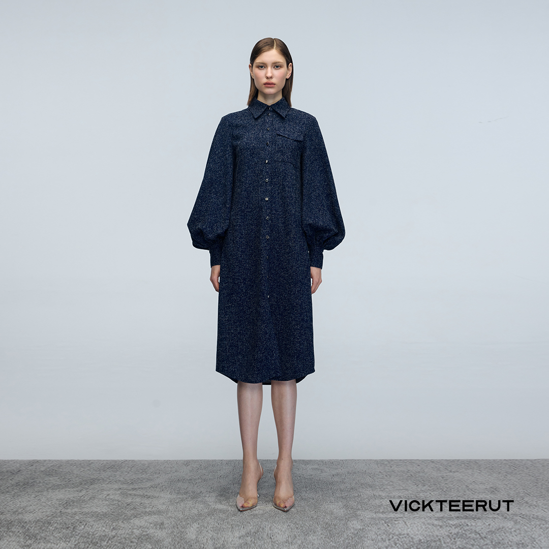VICKTEERUT (ราคาปกติ 11,880-.) Re-Edition Voluminous Sleeve Shirt Dress เดรสปกเชิ้ต เชิ้ตเดรส แขนพอง ราคา 3,564 บาท*ส่งฟรี