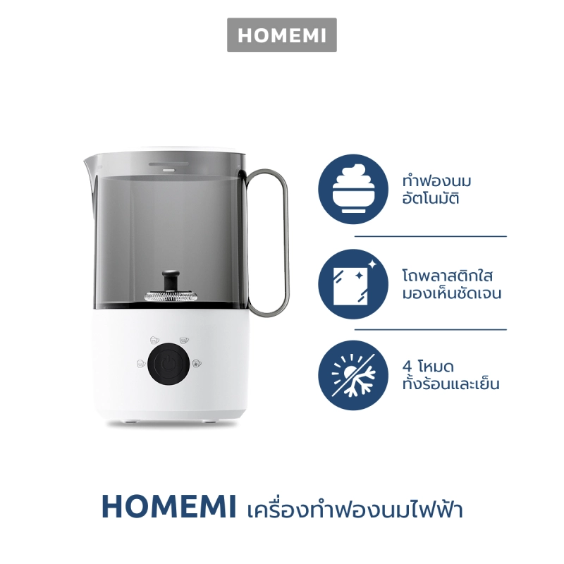 ภาพหน้าปกสินค้าHomemi เครื่องทำฟองนมอัตโนมัติ Milk Frother รุ่น HM0036-P-WH ตีฟองนม ทำโฟม ร้อนและเย็น จากร้าน Homemi Store บน Lazada