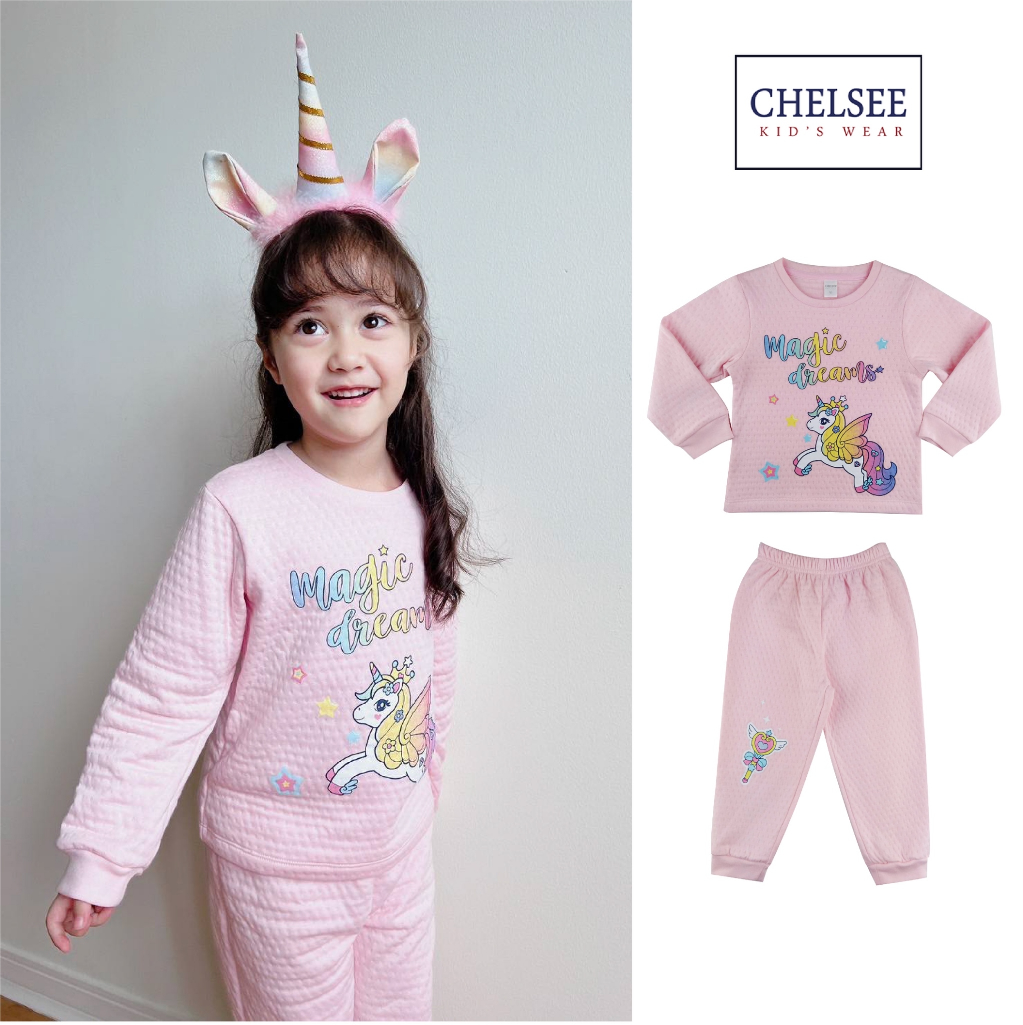 NEW !!!! Chelsee ชุดนอนผ้าแซนวิช เด็กผู้หญิง รุ่น 237962 ลายม้า แขนยาว อายุ 2-10 ปี ผ้า 100%Cotton+Poly ผ้านุ่ม ชุดนอนเด็ก เสื้อผ้าเด็กโต ราคา 475 บาท*ส่งฟรี