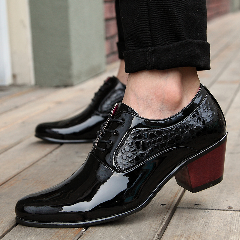 WOLF WHO Luxury Men Dress Wedding Shoes Glossy Leather 6cm High Heels Fashion Pointed Toe Heighten Oxford Shoes Party Prom X-196 ราคา  1,608 บาท*ส่งฟรี