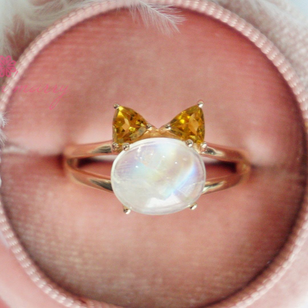 Natural Rainbow Moonstone and Citrine Silver 925 With Rosegold Plated , Gift for her , Birthday Gift , Birthstone ราคา 2,500 บาท*ส่งฟรี