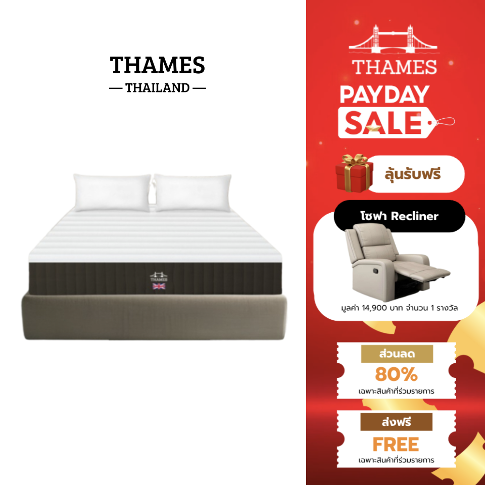 Thames อัดสุญญากาศ ที่นอนสปริงเกรดพรีเมียม รุ่น Vivian หนา 9 นิ้ว แข็งแรงทนทาน ขนาด 3ฟุต / 3.5 ฟุต / 5 ฟุต / 6 ฟุต ราคา 1,592 บาท*ส่งฟรี