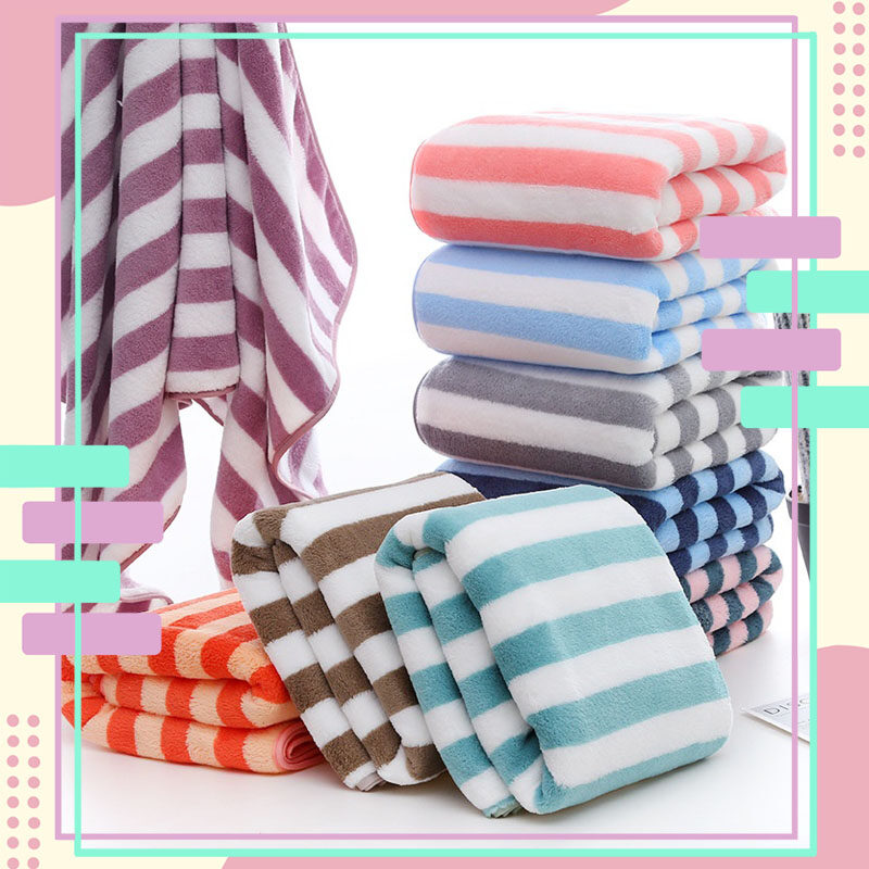 YJT-01【260กรัม】ผ้าเช็ดตัว ผ้าขนหนูอาบน้ำ ผ้าขนนุ่ม ขนาด 140x70 ซม. ผ้าเช็ดตัวขนเป็ด ผ้าเช็ดตัวลายขวาง ผ้าขนเป็ด มีลาย