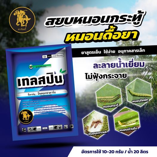 // Whole Box of 120 Packets // Telspin (100 Grams) Indoxacarb 30% Wg (Indoxacarb) Indoxacarb Prevents and Eliminates Rice Leaf Roll Mites, Caterpillars, Armyworms, and Vegetable Leaf Rollers. - ยี่ห้อ ไอยรา ราคา 36,600 บาท*ส่งฟรี