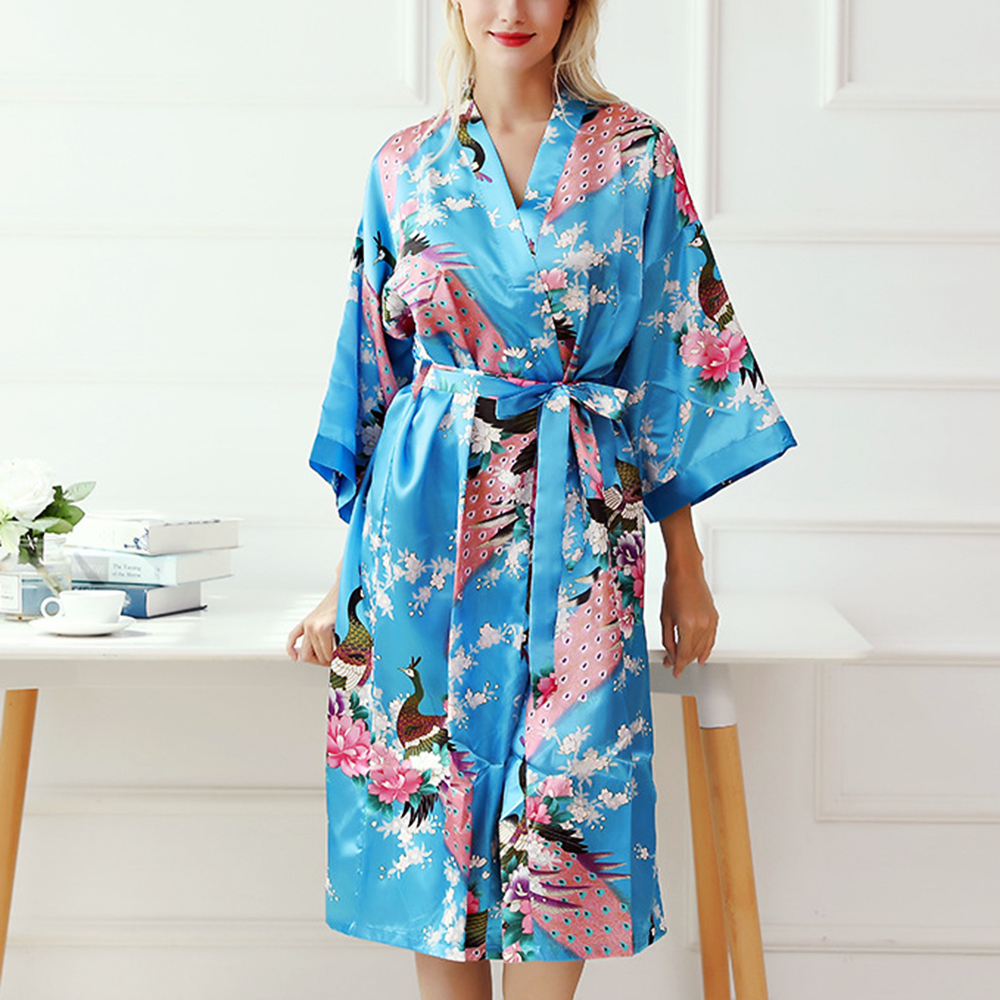 ILED5XEJ เพื่อนเจ้าสาวซาติน Robe Kimono นกยูงชุดนอนชุดกลางคืนนอน Robe เสื้อคลุมอาบน้ำ