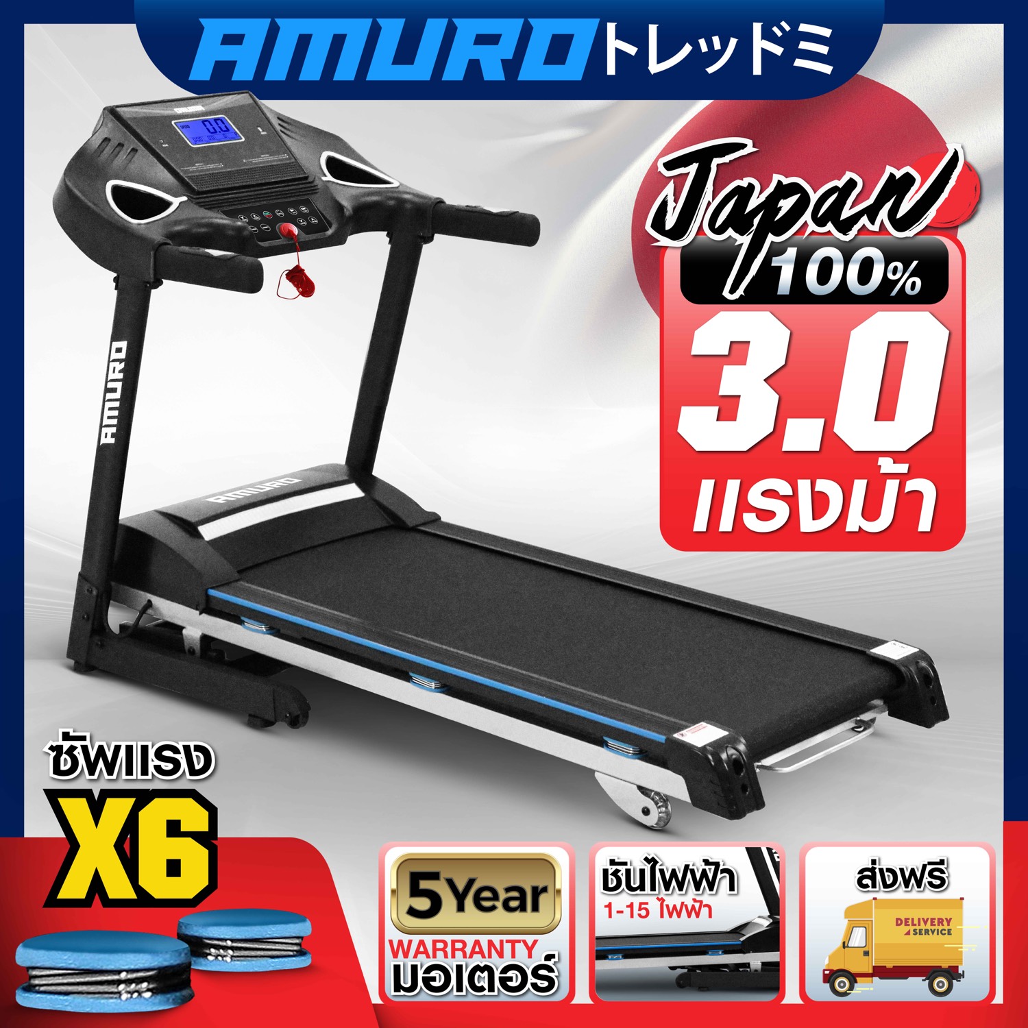 ดูภาพ ลู่วิ่งไฟฟ้า รุ่น T600 มอเตอร์ 3.0 แรงม้า ปรับชันไฟฟ้า 15 ระดับ ซับแรง 6 จุด กว้าง 42cm ! AMURO Japan รุ่น T600 เพิ่มเติม ลู่วิ่งไฟฟ้า รุ่น T600 มอเตอร์ 3.0 แรงม้า ปรับชันไฟฟ้า 15 ระดับ ซับแรง 6 จุด กว้าง 42cm ! AMURO Japan รุ่น T600