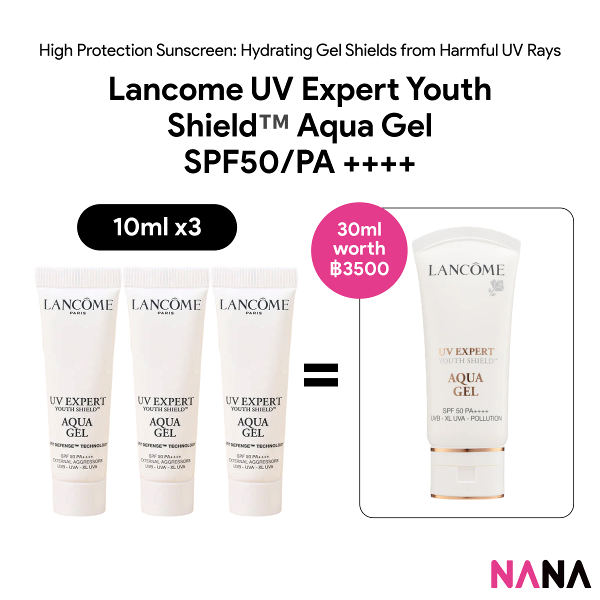 Lancome Uv Expert Youth Shield Aqua Gel Spf50/Pa ++++ Sample Pack (10ml X 3/6) (Lancome) Lancome Gel, Sunscreen, Uv Protection, Sample Pack (Delivery Time: 5-10 Days)