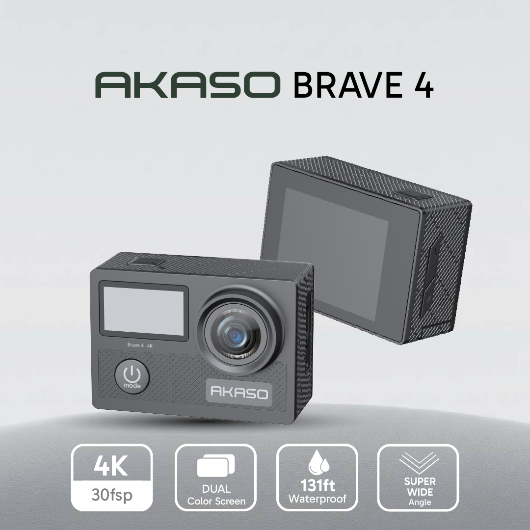 Action Camera Model Akaso Brave 4, Dual-Screen Camera with Super-Wide Angle Lens. | 1 Year Product Warranty ราคา 3,499 บาท*ส่งฟรี