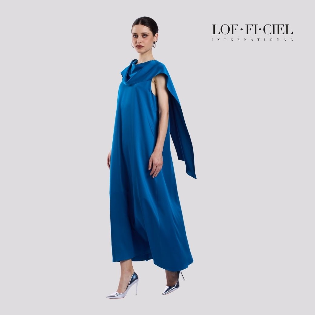 Lof-Fi-Ciel Dress Silk Satin Long Dress, Sleeveless, Shawl, Loose Fit, Blue F9Xsdb ราคา 3,500 บาท*ส่งฟรี