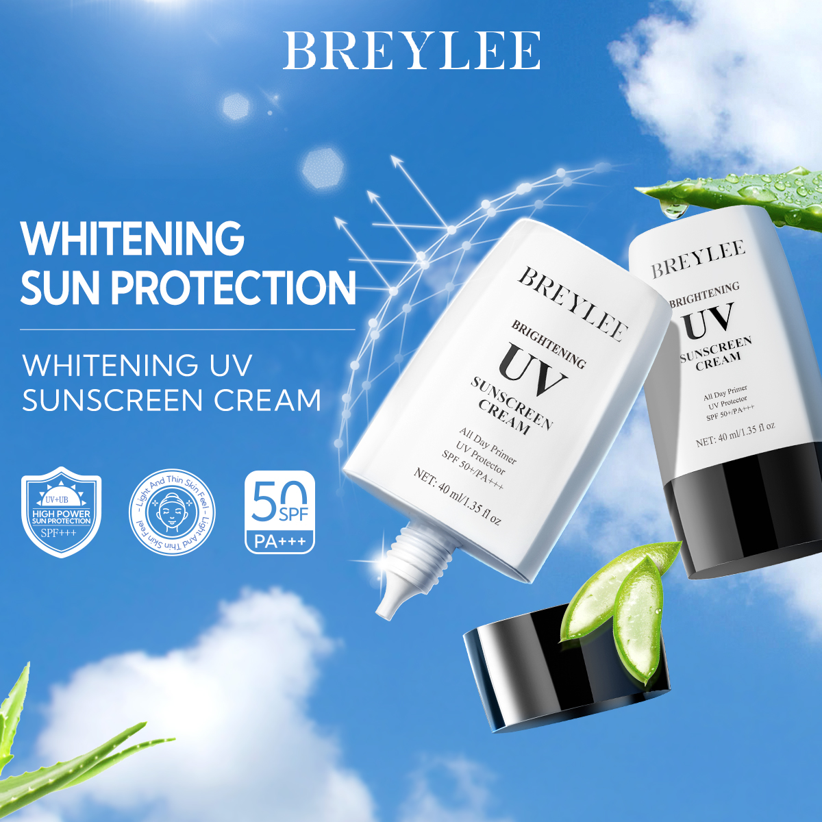Breylee Sunscreen Set: Green Tea, Whitening, Vitamin C] Spf50+ Pa++++ Waterproof + Brightens Skin + Free Body Mask