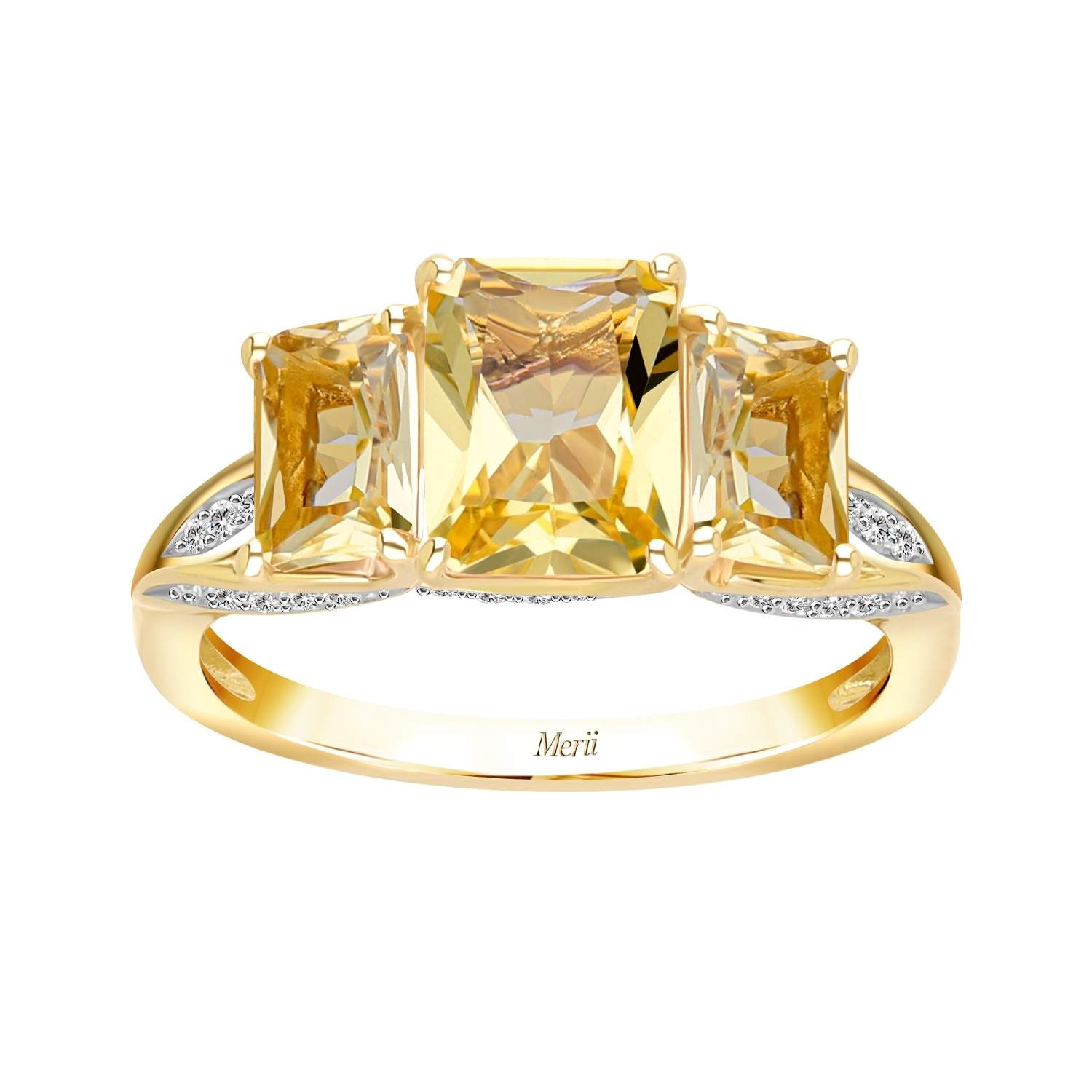 Merii Gold-Plated Silver Ring Decorated with 3 Octagon-Shaped Citrine Nanocrystals and Cz Diamonds. ราคา 4,800 บาท*ส่งฟรี