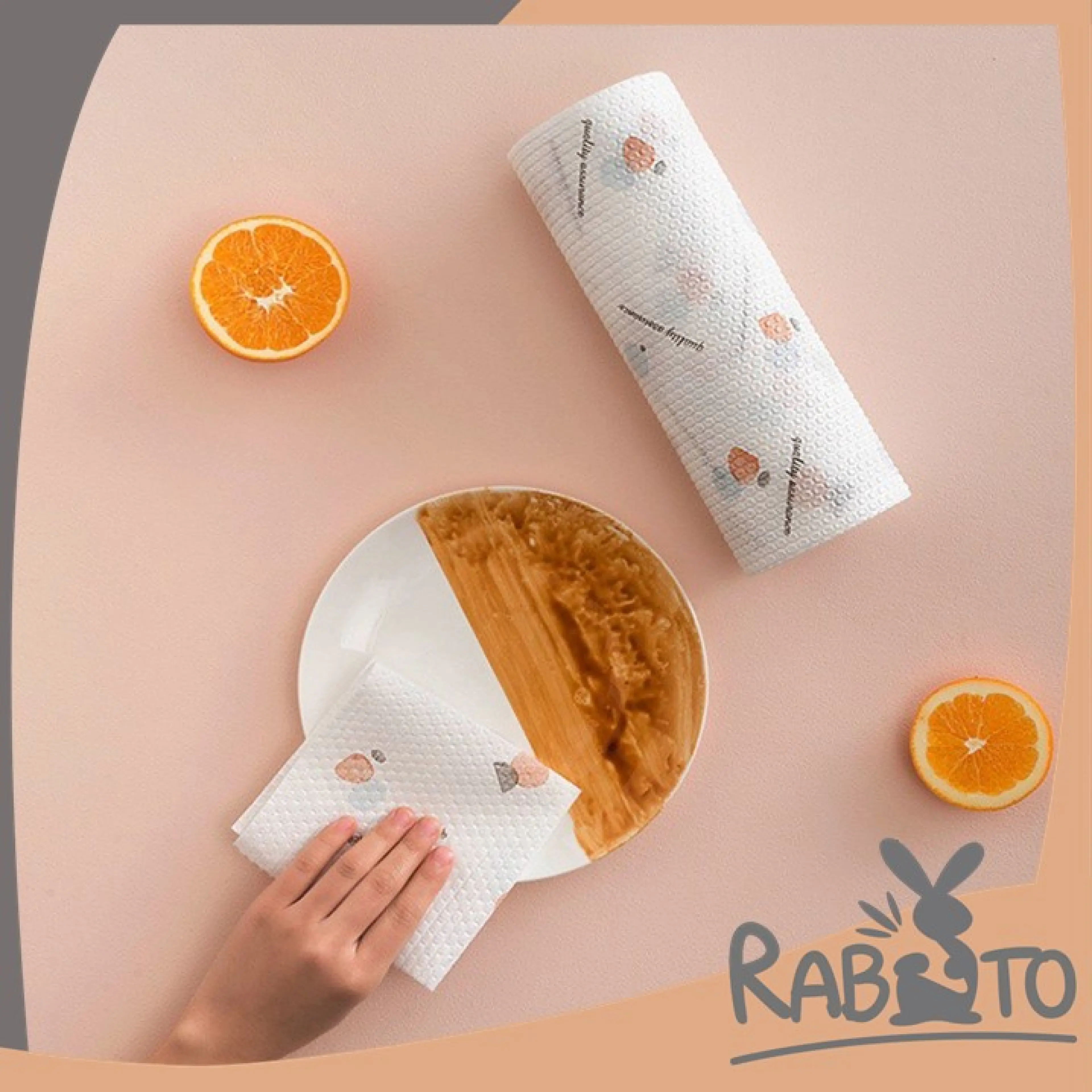 RABITO กระดาษซับน้ำมัน กระดาษผ้า ทิชชู่ซักได้ กระดาษชำระ กระดาษเช็ดน้ำมัน ทิชชู่ กระดาษทิชชู่ กระดาษซับในครัว 1ม้วน CTN97
