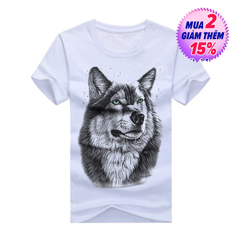 [สินค้าจุด] สำหรับชายหนุ่มรอบเสื้อยืดคอปกผู้ใหญ่ลำลองขนาดใหญ่พิมพ์ผ้าฝ้าย Wolf เสื้อผ้าชิ้นบนเสื้อผ้า Xmas