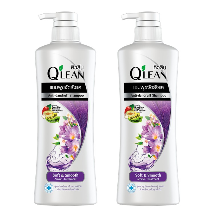 [x2] Q'lean คิวลีน แชมพู ขจัดรังแค สูตรบำรุงพิเศษ Soft & Smooth (สีม่วง) 340 มล. ราคา 220 บาท*ส่งฟรี