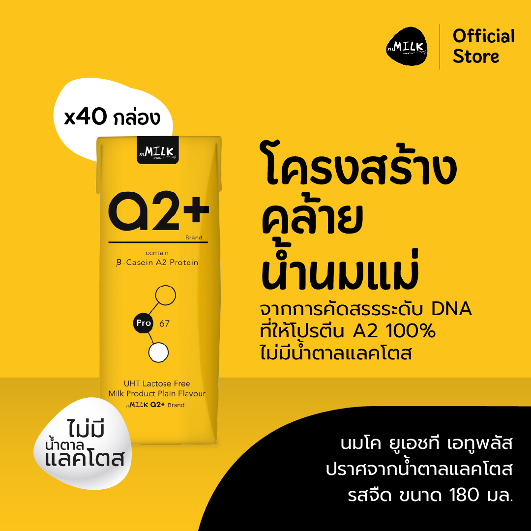 เอ็มมิลค์ เอทูพลัส นมยูเอชที ปราศจากน้ำตาลแลคโตส รสจืด ขนาด 180 มล. (2 ลัง/ 40 กล่อง)/ mMilk UHT Lactose Free A2+ 180 ml. (2 cartons/ 40 pcs.) - Item code FUMC014 ราคา 1,028 บาท*ส่งฟรี