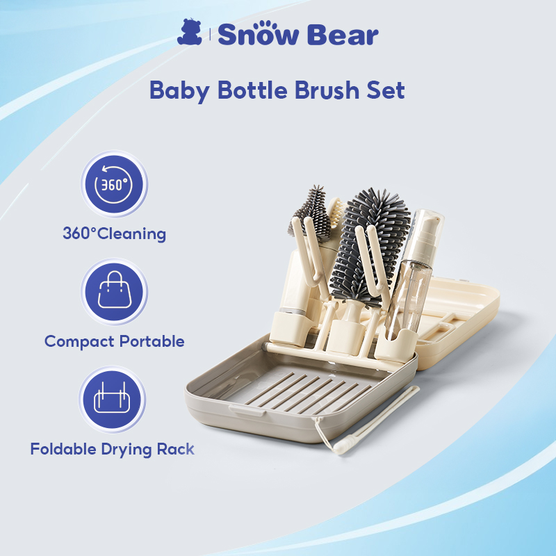 Snow Bear Baby Bottle Brush Set 8 in 1 Baby Bottle Cleaning Set ราคา 249 บาท*ส่งฟรี