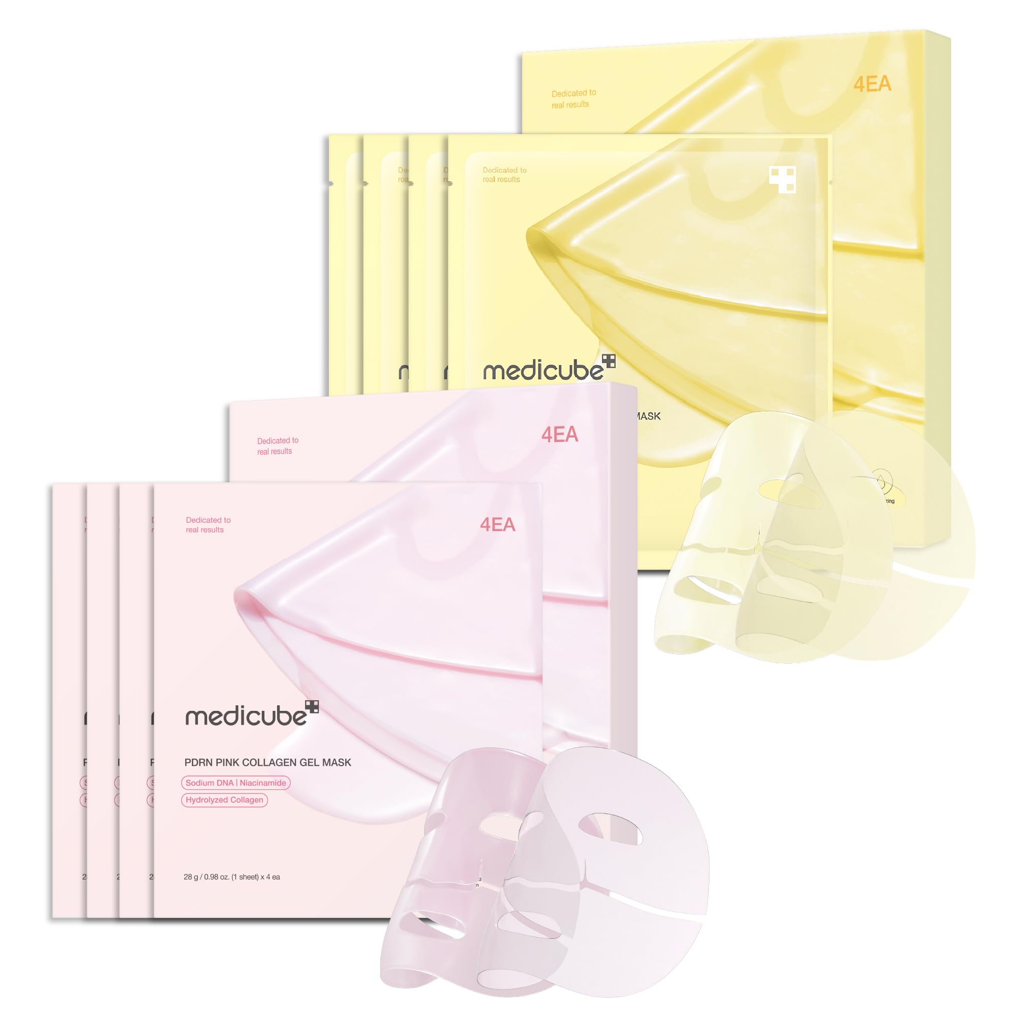 Medicube Color-Changing Jelly Mask Set for Uneven Skin Tone & Radiant Glow: Salmon Dna Pdrn Pink Collagen Jelly Gel Mask (4Ea) and Kojic Acid Turmeric Brightening Gold Jelly Gel Mask (4Ea) Mask ราคา 198 บาท*ส่งฟรี