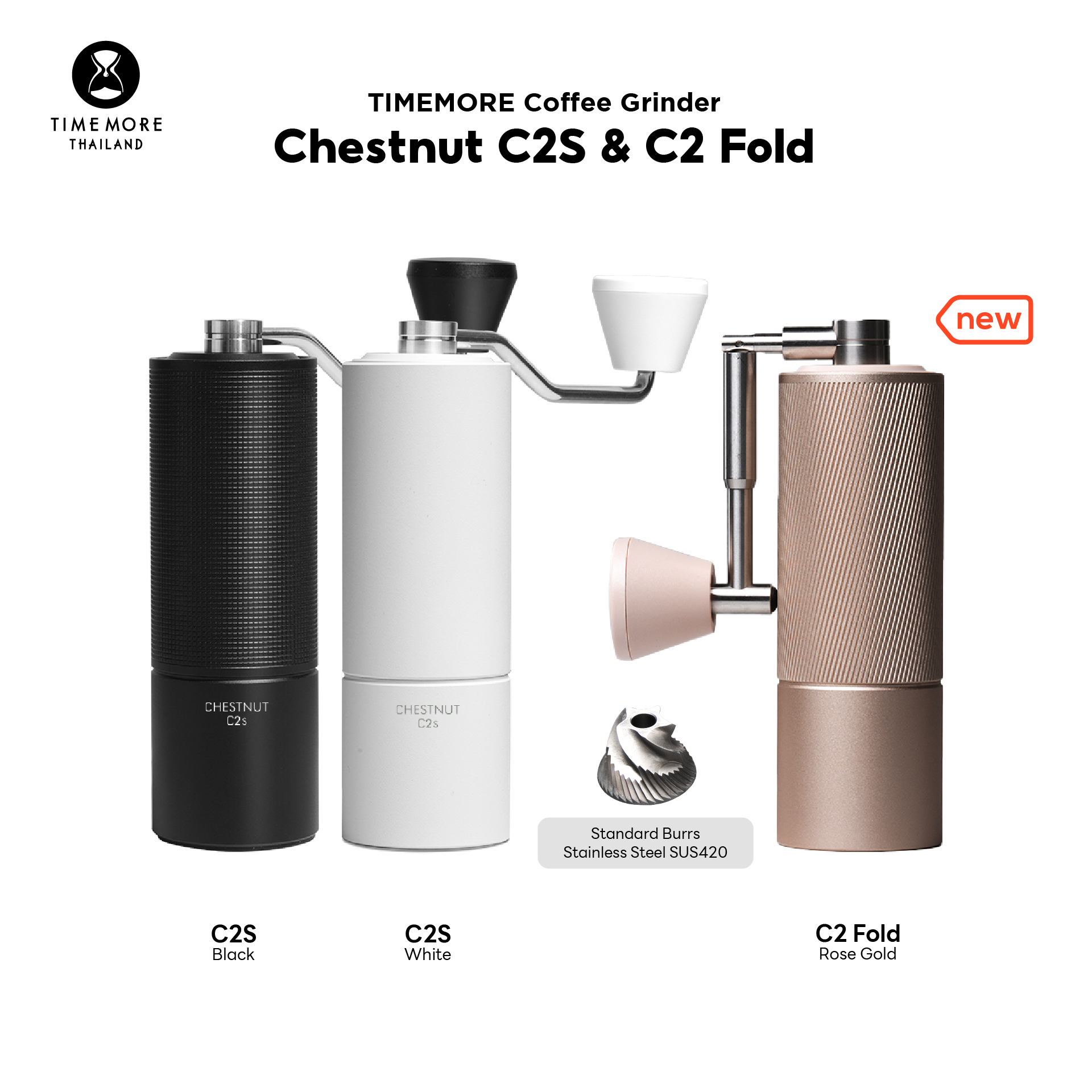 (NEW)TIMEMORE เครื่องบดกาแฟมือหมุน C2S / C2 Fold ราคา 1,490 บาท*ส่งฟรี